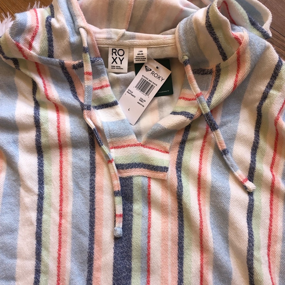 Roxy Boho Pastel Multi-Striped Hooded Pullover Sweatshirt with Pockets - Picture 4 of 10